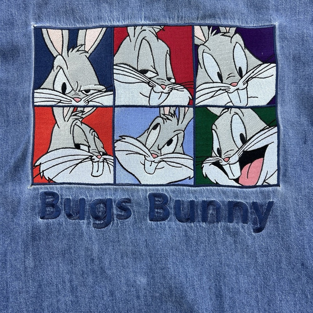 VTG 1995 XXL Looney Tunes Bugs Bunny Graphic Denim Button Down Character Shirt